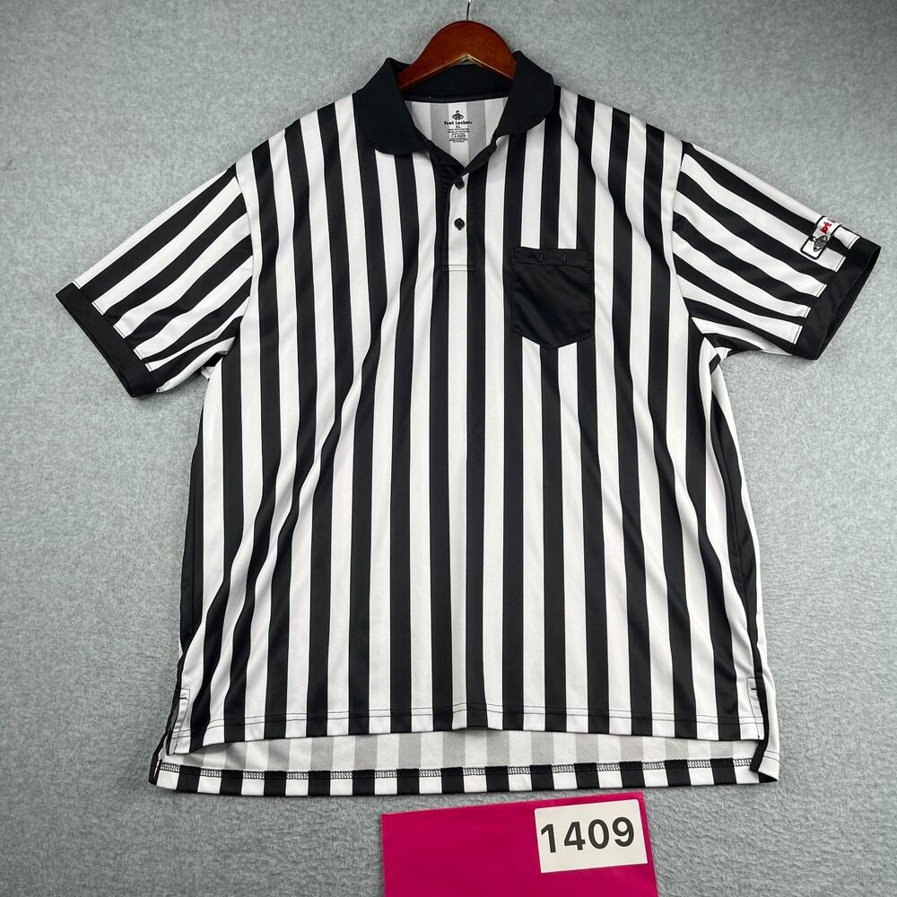 Foot Locker Work Polo Shirt Mens XL White Black Striped Pocket Performance